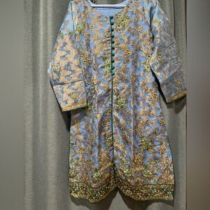 Elegant Blue and Gold Embroidered Kurta